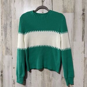 Calligraphie Green and White Crew Neck Sweater